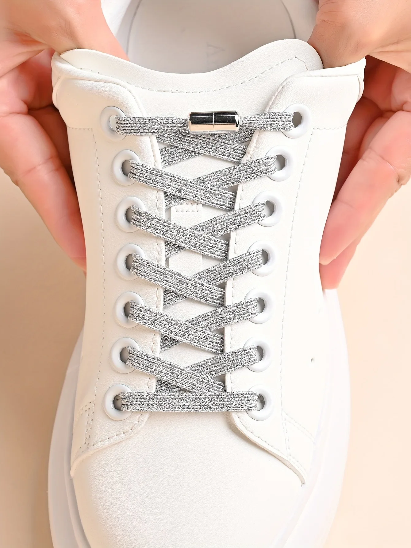 1 Paar Schnürsenkel ohne Schnallen mit bunten Schnallen | Elastische, modische Schnürsenkel mit Gold- und Perlglanz, einfaches Slip-On-Design – Detail 2