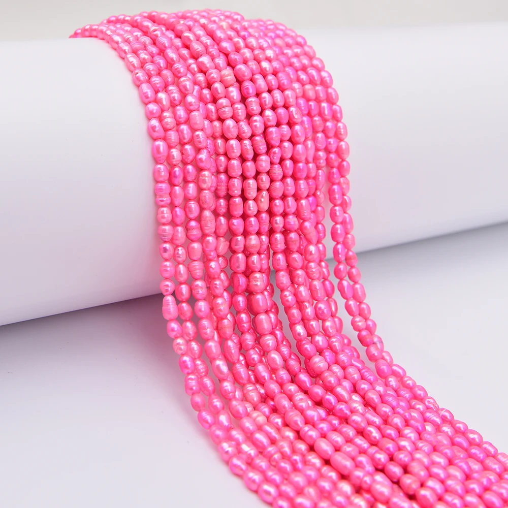 APDGG 22 Strands Freshwater Cultured Pink Rice Pearl Loose Beads 14.2''