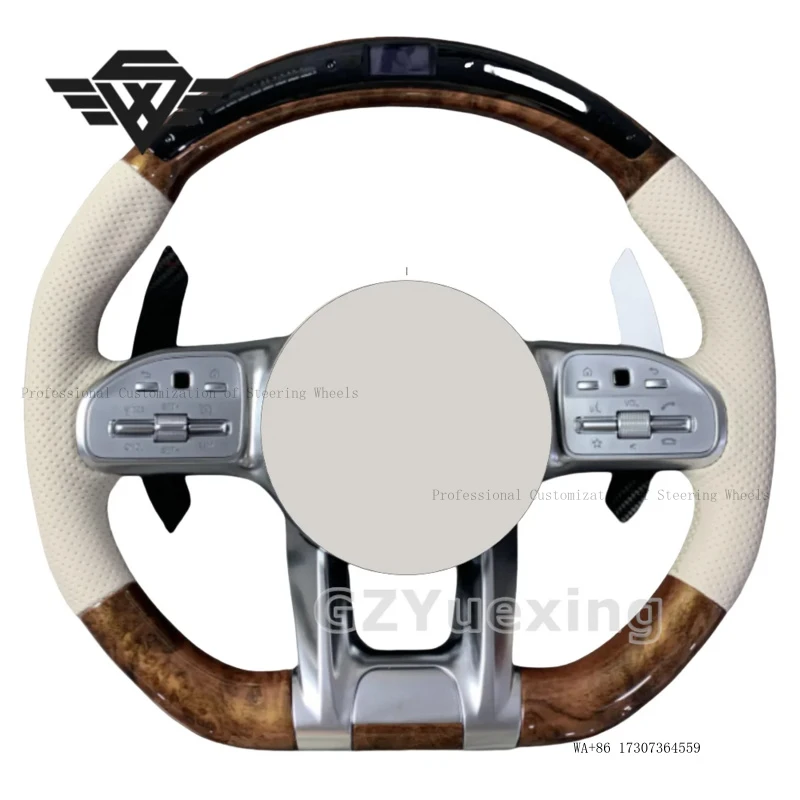 For Mercedes Benz W204 W205 W213 W211 W221 X166 GLC X253 G63 AMG with Peach Wood LED Light Car Steering Wheel