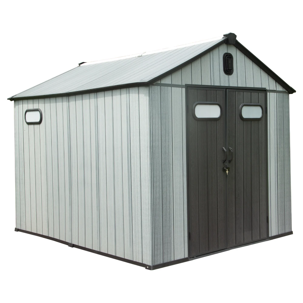 

8X10FT Outdoor Resin Storage Shed, Waterproof Plastic Garden Shed with Lockable Door, Windows & Vents, Outside Tool Storage Shed