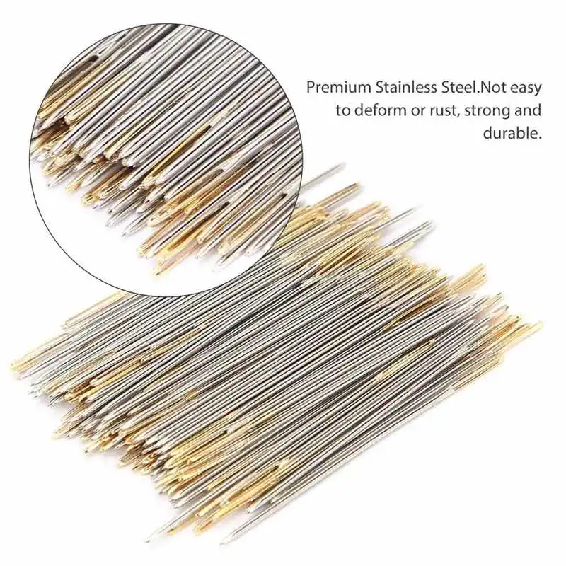 100pcs Cross Stitch Needles Embroidery Needles Metal Large Eye Sewing Stitching Embroidery with Storage Box Sewing Supplies