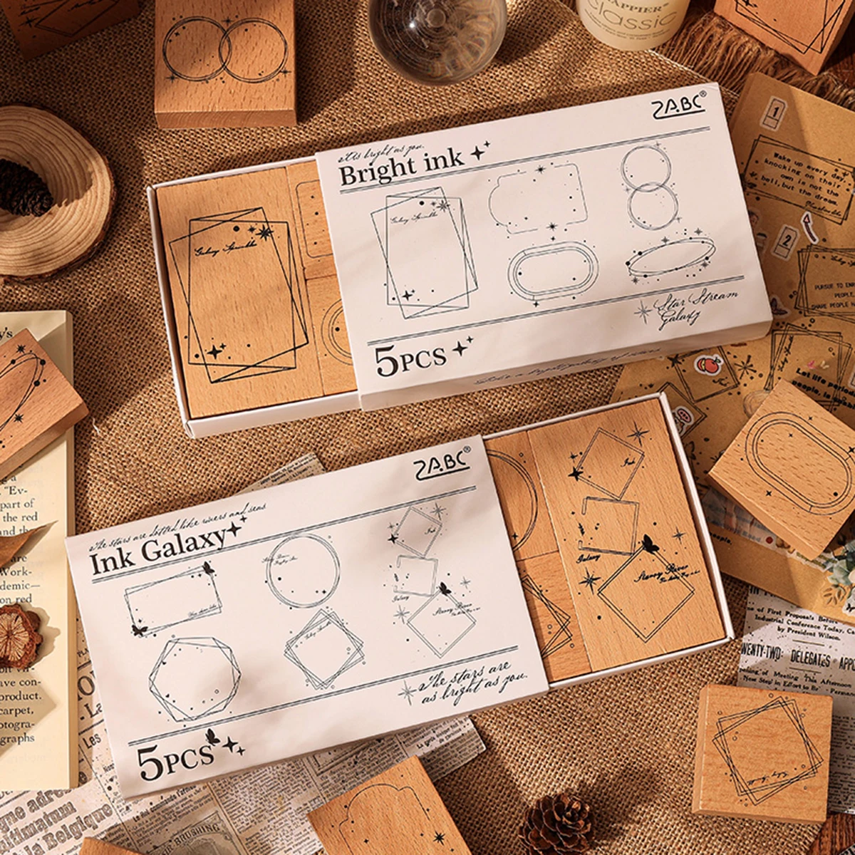 5 sellos de madera geométricos, sellos de madera con borde vintage para planificadores de estudiantes, álbum de recortes de folletos DIY y decoración de cuadernos