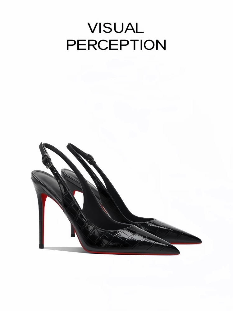 

French style stunning black red soled high-heeled shoes, sexy and pure desire, one-piece hooded sandals, women's summer dress