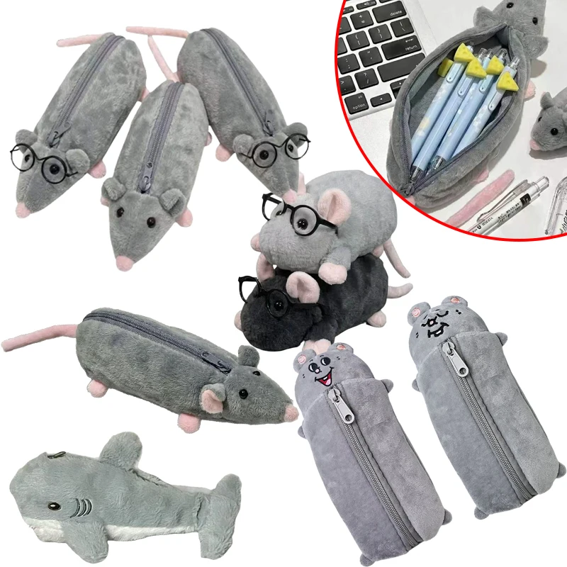 New1Pc Cute Octopus Mouse Pencil Case, Mouse-shaped Pencil Case, Plush Toy Student Stationery Organizer For Girls, Niche