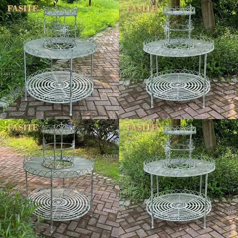 For Outdoor Garden Wrought Iron Flower Stand Retro Single Tier Circular Corner Floor to Ceiling Plant Pot Shelf Multi Layer
