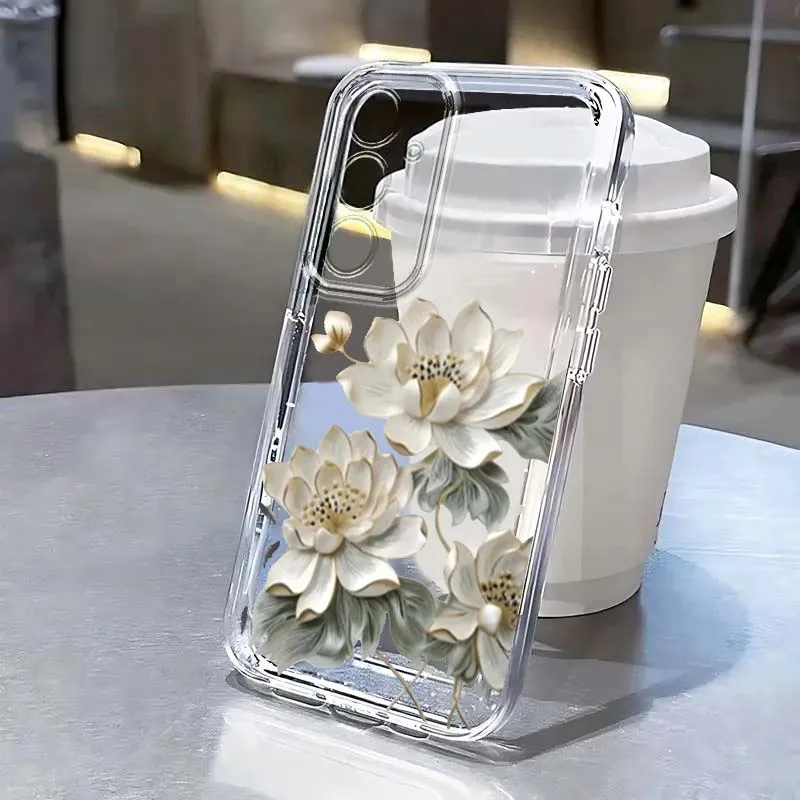 

Beautiful Flower Lotus Luxury Phone Case For Samsung A73 A72 A71 A55 A54 A53 A52 A51 A36 A25 A15 A14 A05s 5G Transparent