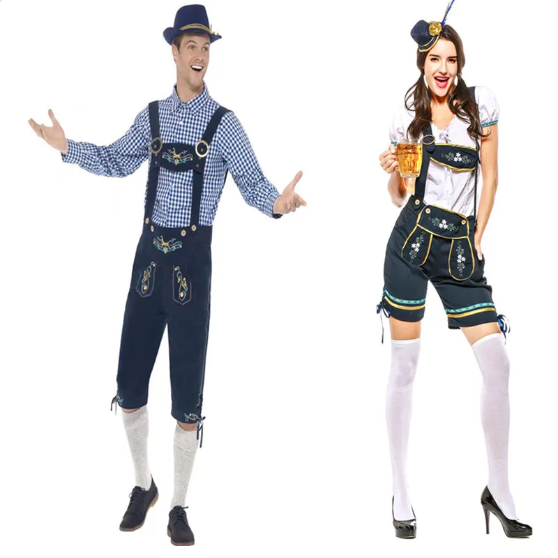 Deluxe German Oktoberfest Costume Lederhosen Bavarian Beer Featival Man Woman Bar Maid Outfit Couple Costumes