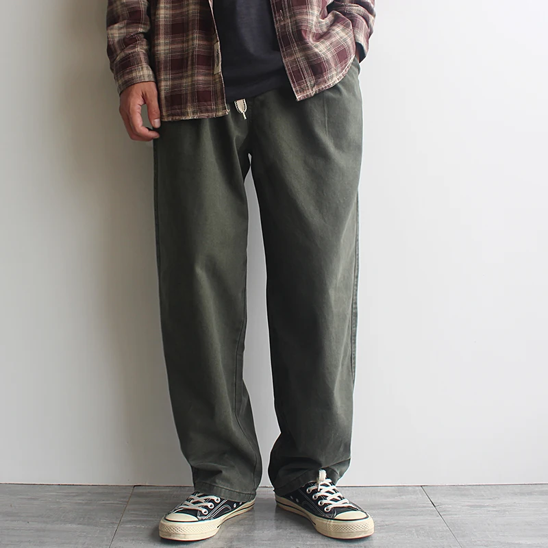 

Men's Autumn Pure Cotton Enzyme-Washed Vintage American Casual Pants Loose Straight-Leg Solid Color Trendy Large Size Versatile