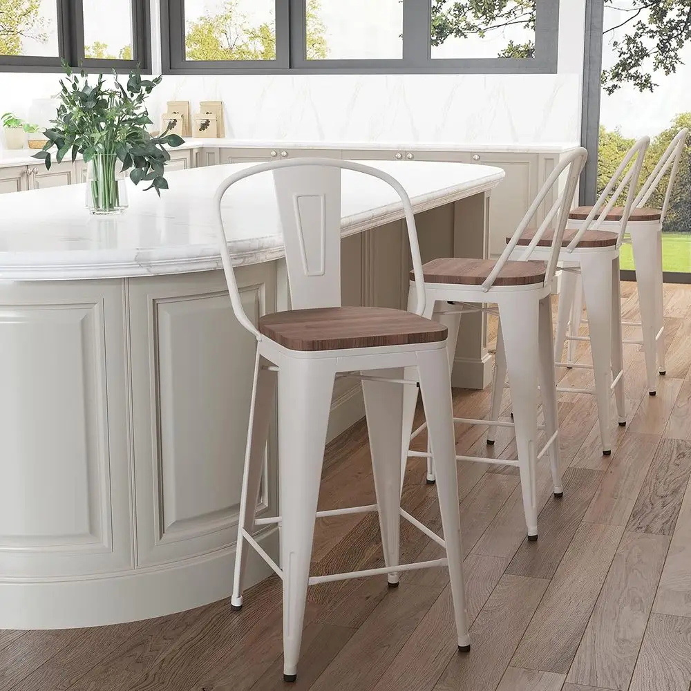 Metal Bar Stools Set o 4,24 inch Barstools Counter Height Bar Stool with Back armhouse Bar Stools with Larger seat High Back Kit
