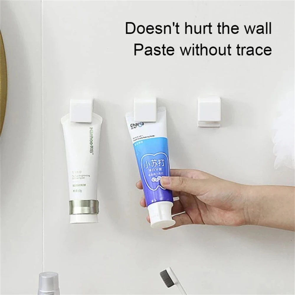 Bathroom Hanging Clip Non-marking Plastic Stroage Hook Bathroom Accessories Toothpaste Holder Multi-purpose Adhesive Facial