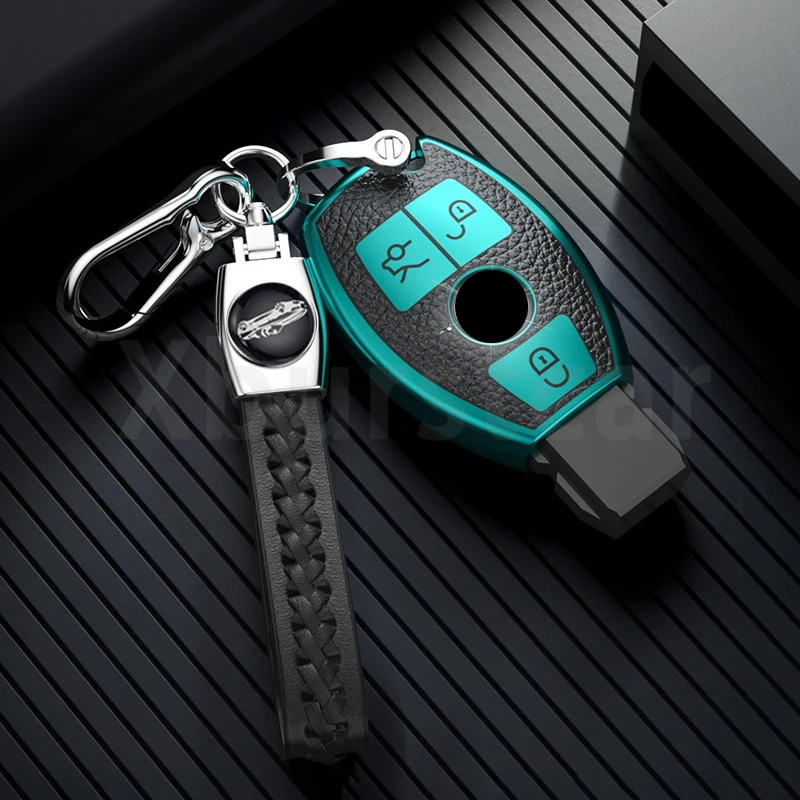 Leather TPU Auto Car Key Case Cover Shell Fob For Mercedes Bnez W203 W210 W211 W204 W176 A B C E R Class AMG CLA GLC GLA GLK view 5