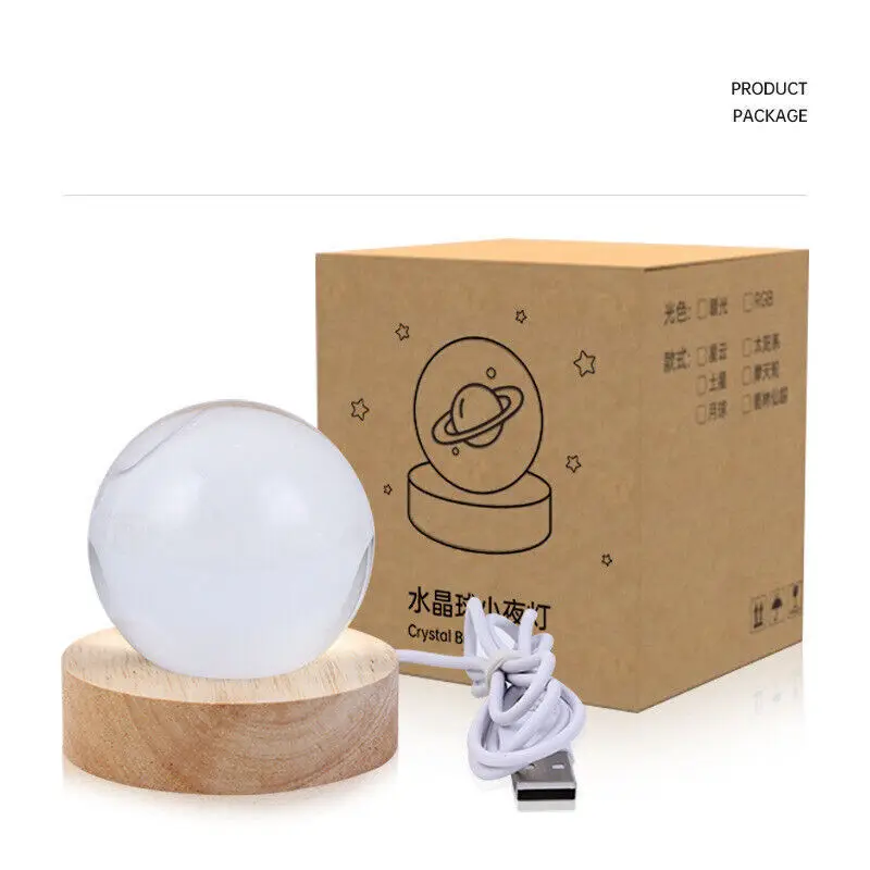 Crystal Ball LED Table Lamp USB Power 3D Moon Galaxy Decor Bedroom Night Lights For Living Room Desk Bedside Lamp Christmas Gift