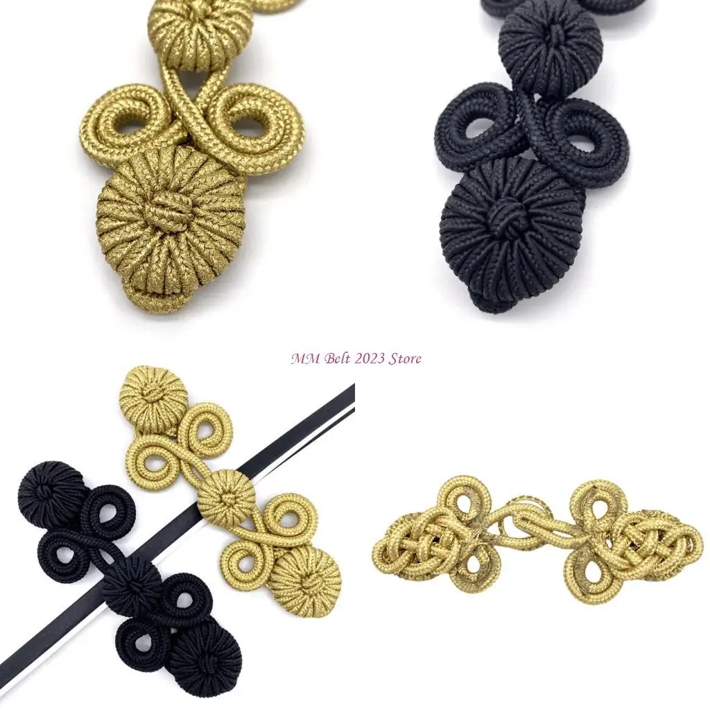 49ME Handmade Chinese Knot Button Black/Gold Ribbon Fastener Costume DIY Craft