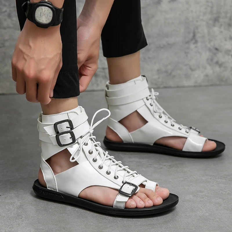 Luxury Brand White Roman Sandals Summer 2023 New Beach Shoes Men\'s New Casual Sandals Men\'s Outdoor Comfortable Zippered Sandals