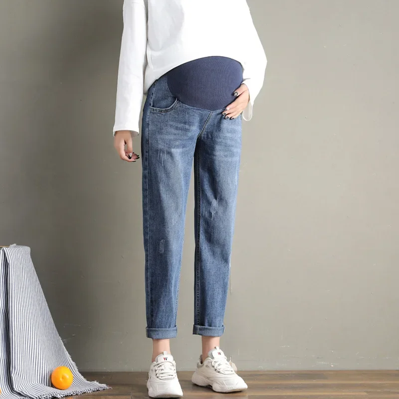 Pregnancy Abdominal Pants Boyfriend Jeans Maternity Pants For Pregnant Women Clothes High Waist Trousers Loose Denim Jeans