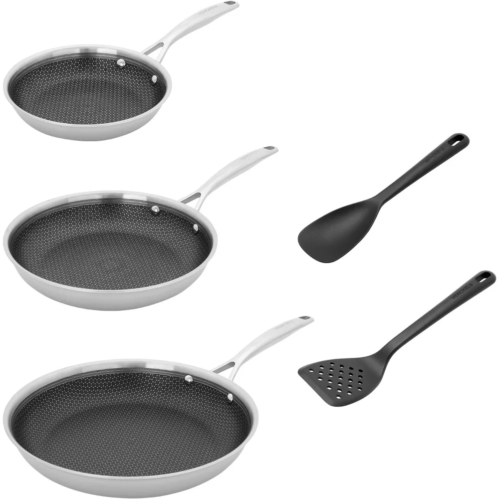 

ZWILLING Paradigm 5-Piece Cookware Set with Nonstick Frying Pan and Silicone Utensils, 3-Ply Stainless Steel Skillets Suitable f
