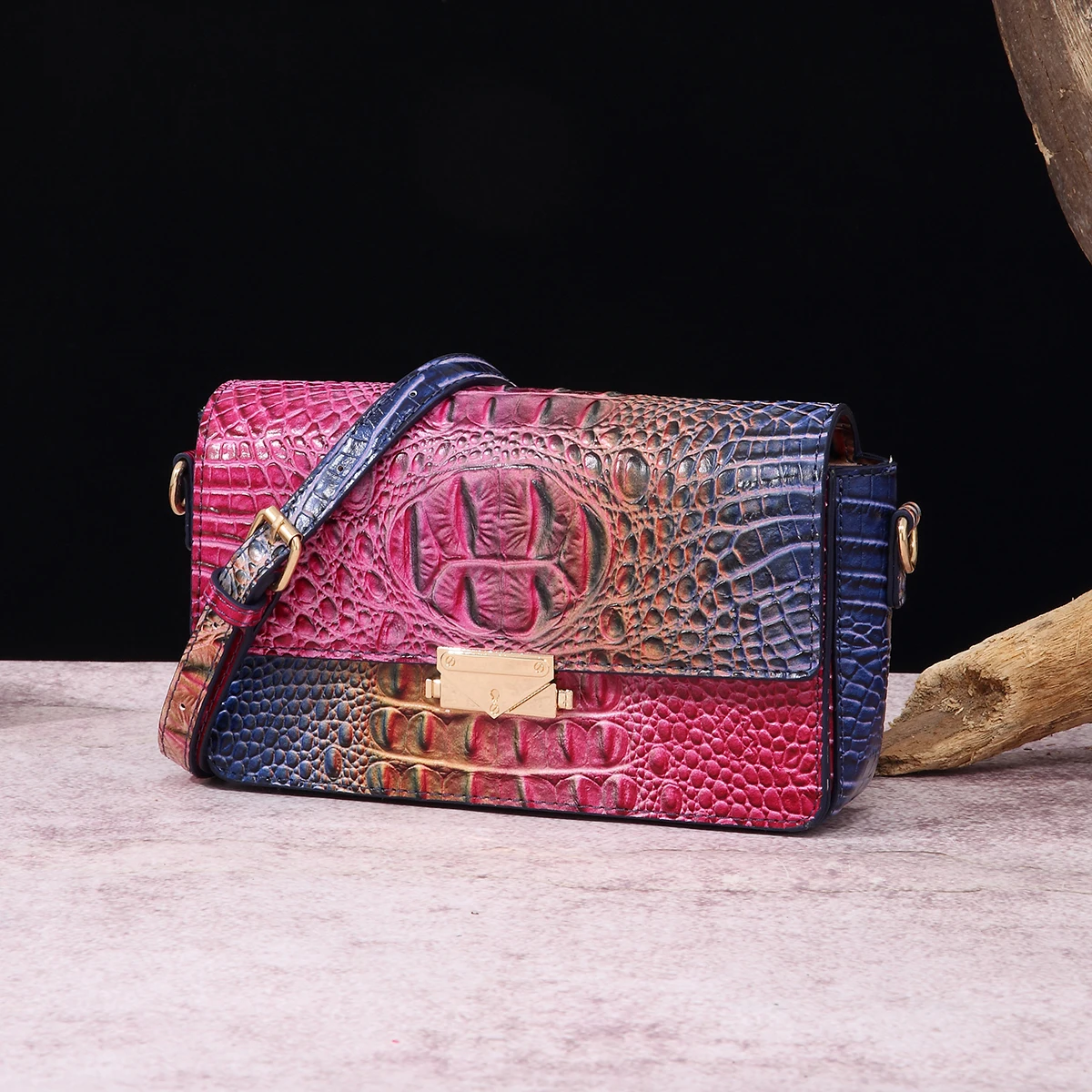 Kleurrijke Krokodillenpatroon Klassiek Slot Gesp Herfst En Winter Nieuw Product Crossbody Schoudertas Kleine Vierkante Tas