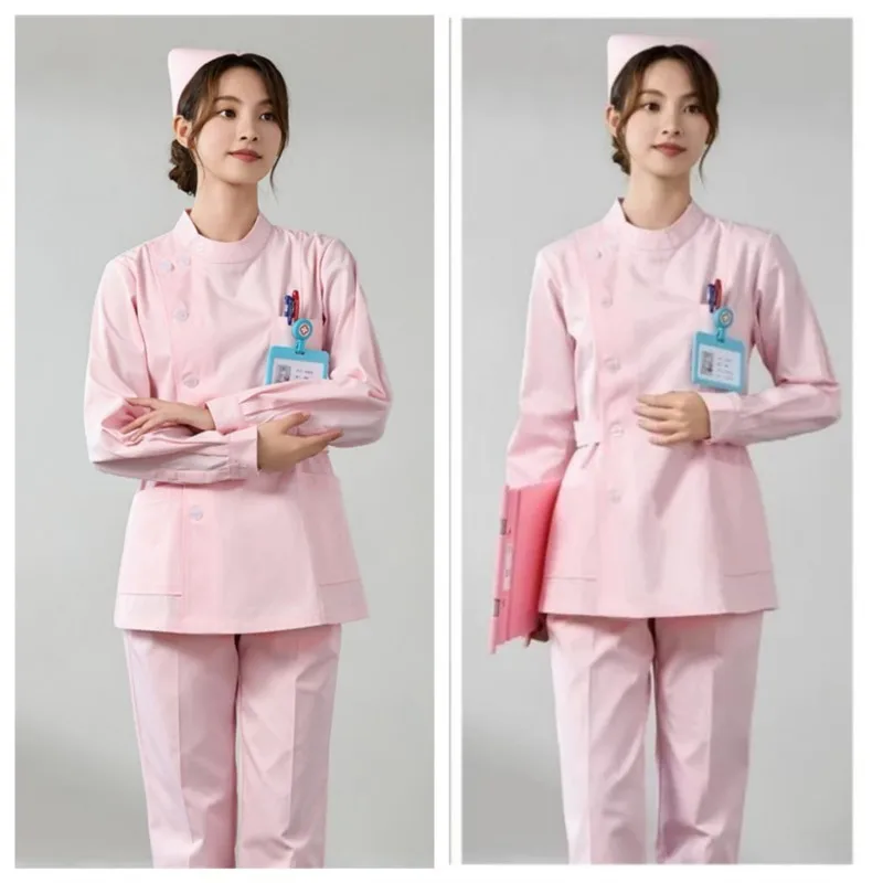 New Nurse Uniform Women's Short Sleeved Winter Short Split Suit Long Sleeved Blue Hospital Nursing Home Worker Work Uniform