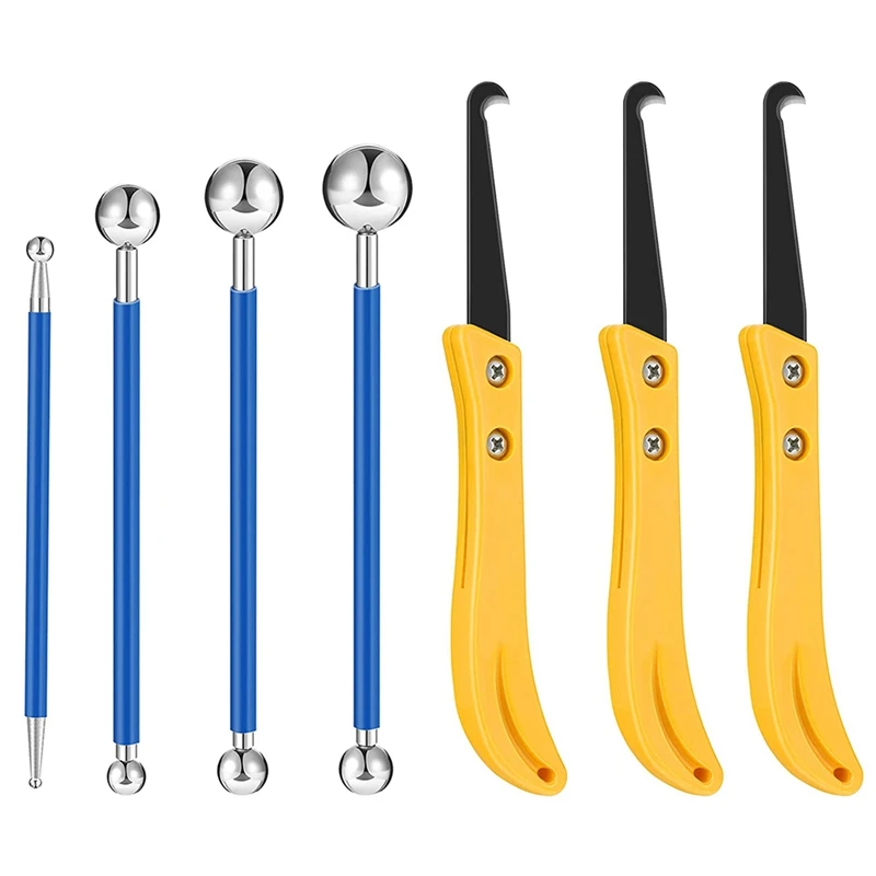 

7 PCS Caulking Tool Kit - 4 Metal Ball Tile Caulk Tools And 3 Grout Saw, Tile Joint Tool, Tile Floor Joint Repair Kit