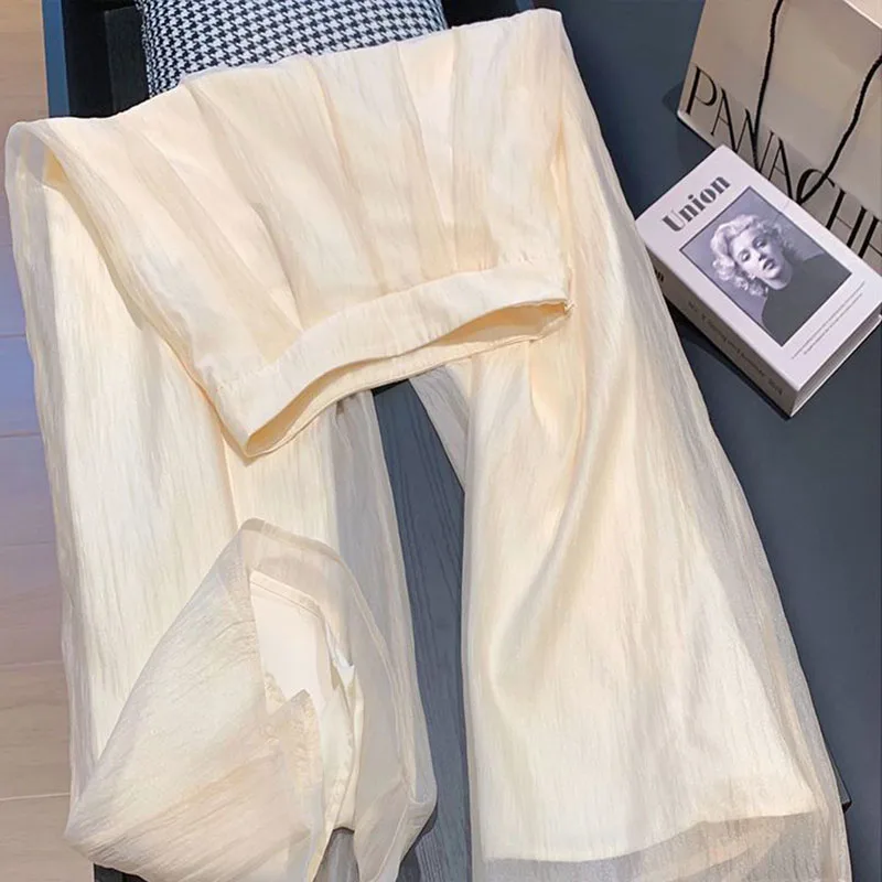 Women Wide Leg Pants Thin Gauze Texture High Waist Hanging Design Loose Solid Color Simple Daily Versatile Straight Leg Pants