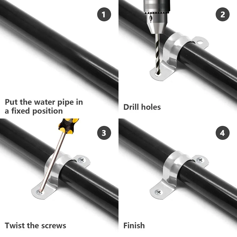 50Pcs Stainless Steel Rigid Pipe Strap M5-M140 2 Holes Cable U Bracket Clamp Hanger Tube Strap Tension Clips for Fixing Pipe