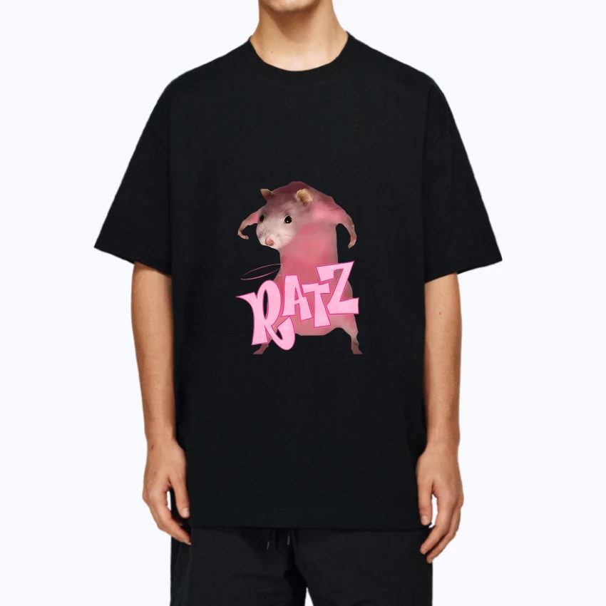 

Funny Ratz Mouse Cartoon Graphic black T shirt Unisex Cute Kawaii Oversized short sleeve T-shirts Men Women 100% Cotton clothing