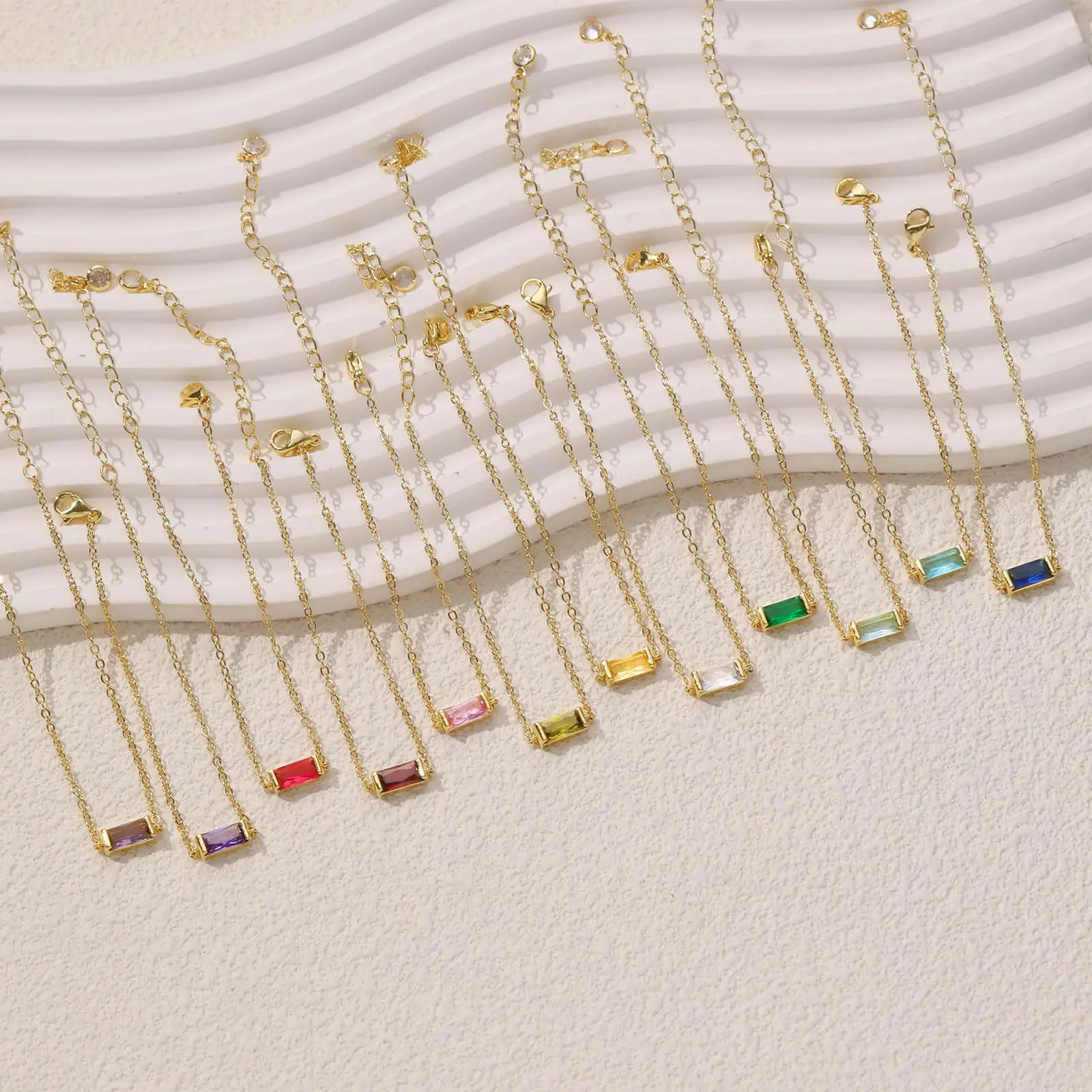 

Trendy Women Jewelry Gold Plated Stainless Steel Non Tarnish Necklace Cz Zircon Pendant 12 Month Birthstone Bracelet