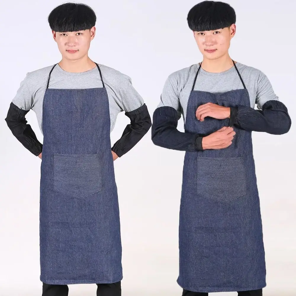 

Cuff with Pocket Thick Washed Denim Apron Fashion Wear-resistant Women Men Apron Kitchen Restaurant Canvas Jean Apron