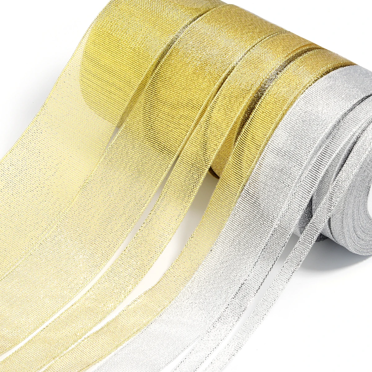 25 Yards/roll 6-50mm Gold Silver Ribbons Glitter Satin Ribbon For Crafts Cake Gift Packaging Supplies DIY Wedding Decoration