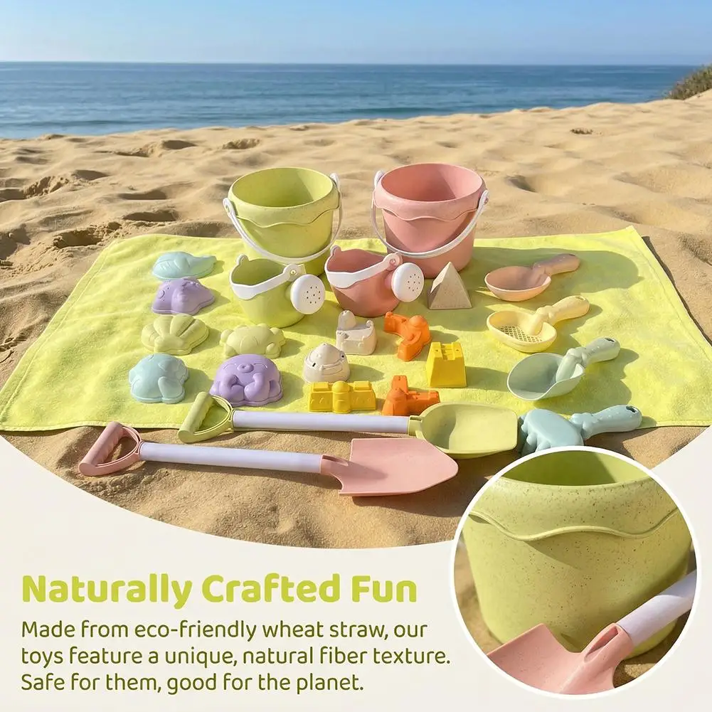 Conjunto de Brinquedos de Praia para Crianças em Palha de Trigo, Kit de Brincadeiras na Areia para o Verão, Ecológico e Portátil, Conjunto de Balde e Pá de Areia, Presentes para Férias
