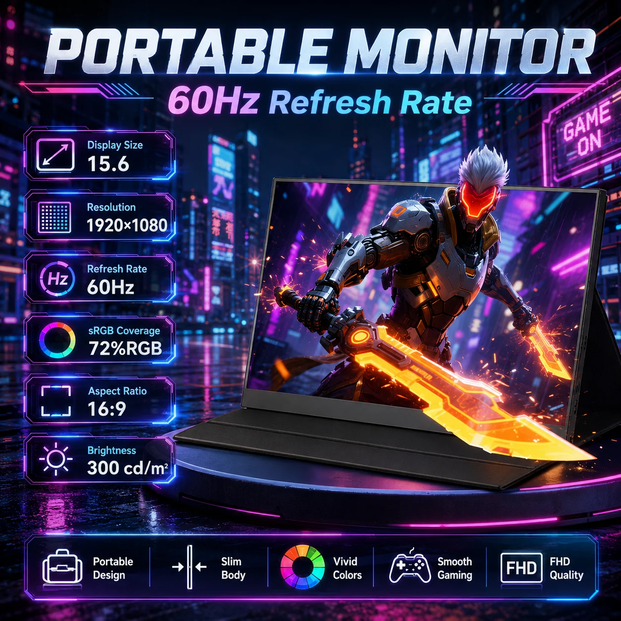 SOYO Portable Monitor 15.6 Inch 1980*1080P FHD 60Hz 72%sRGB Travel Monitor Speaker mini HDMI USB 5ms IPS TYpe-C Laptop MacBook