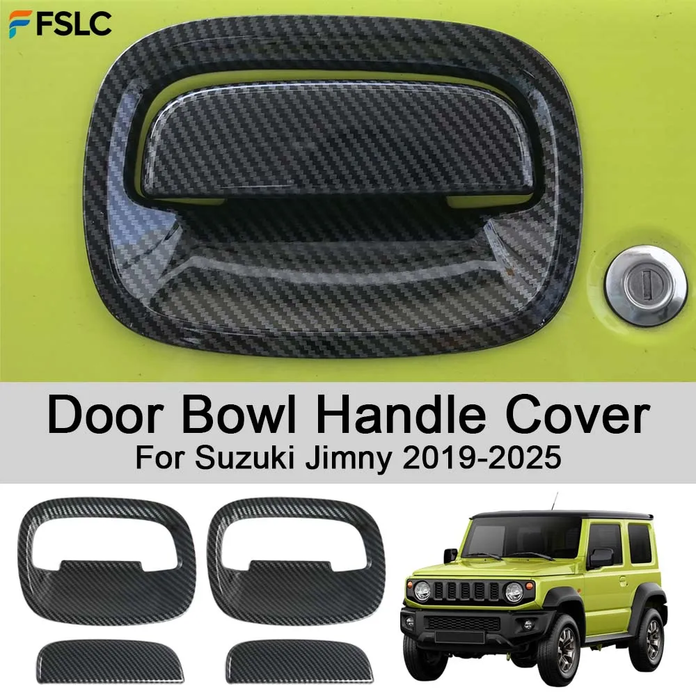 

Car Exterior Decoration Door Bowl Handle Cover For Suzuki Jimny 2019-2025 Carbon Fiber Silver Black Car Styling Upgrade