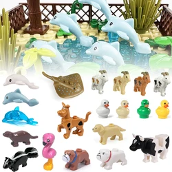 Bloques de construcción lepins para niños, juguete de ladrillos para armar animales marinos de granja, MOC, Compatible con LEGO, con Vaca, flamenco, nutria, ardilla, perro dorado, cabra y pato