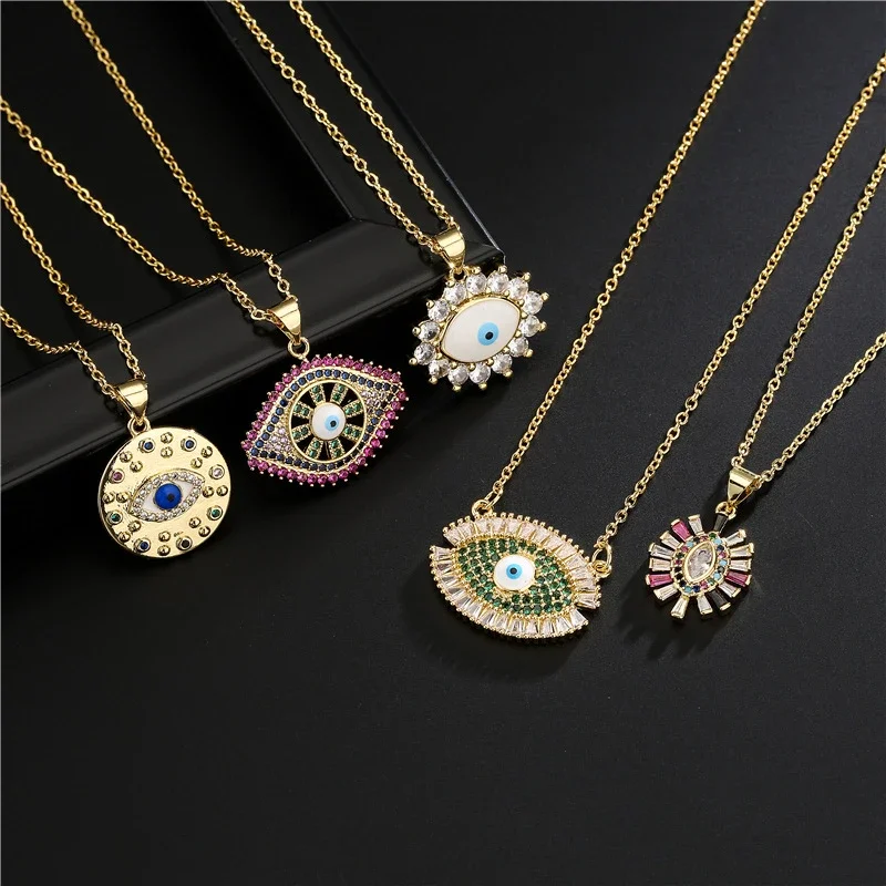 

Retro Turkey Gold Color Evil Eye Necklace for Woman Colorful Zircon Pendant Choker Clavicle Chain Gift Lucky Jewelry New Listing