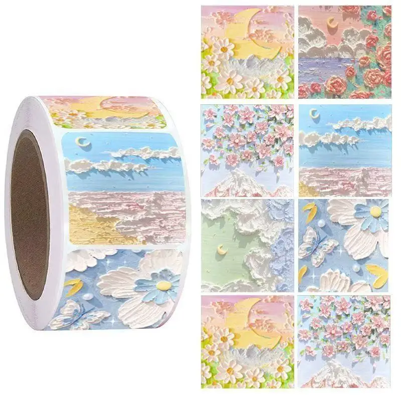 

500Pcs Oil Painting Landscape Sticker Envelope Sealing Sticker Cups Phone Decals Label Sticker