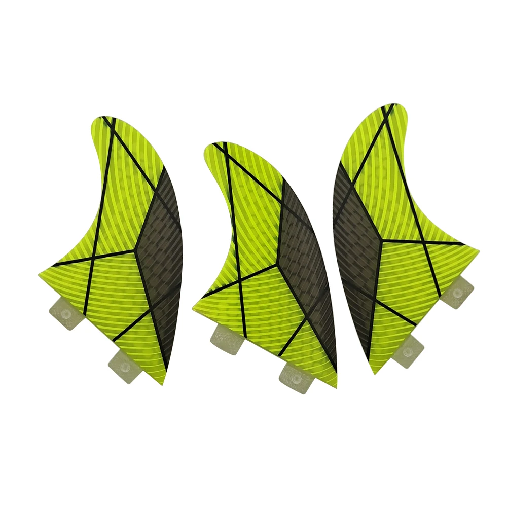 Surfboard Fins UPUSRF FCS M Size Surf Fins Tri Fins Double Tabs Black With Yellow Surfing Fins Fibreglass Thrusters Surf Fins