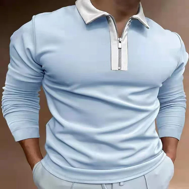 

Simple Color Painting 3D Print Polo Zipper Long Sleeve Shirt for Men Button Down Fashion Shirt