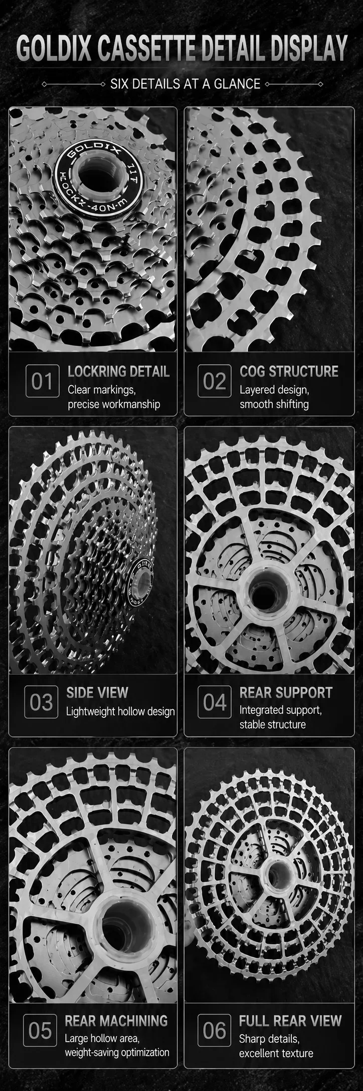 GOLDIX Ultraleichte Mountainbike-Kassette 10/11/12-fach HG-Struktur Fahrrad-Freilauf 46/50/52T Kompatibel mit SHIMANO-Schaltung – Detail 5