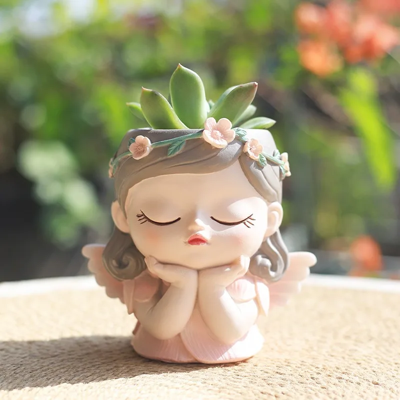 Cute Fairy Resin Desktop Garden Succulent Planter Creative Garden Decorator Flower Pot Container decoration home  decoração