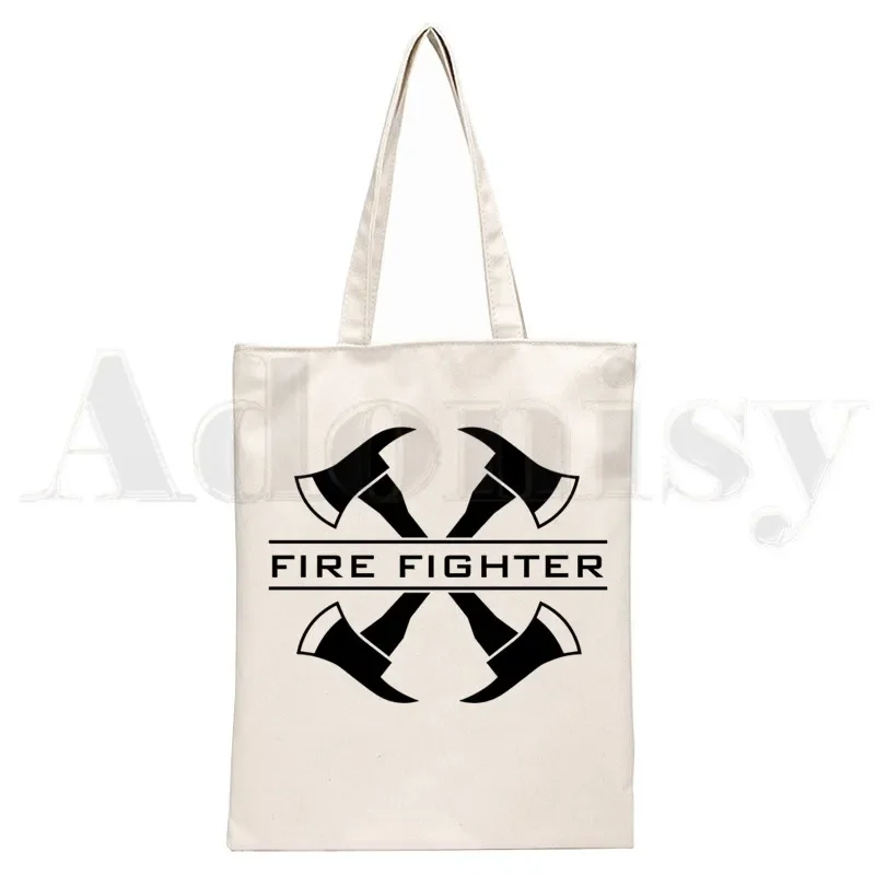 Firefighter Canvas Tote Bag Eco Shopping Bag Large Capacity Rescue Point Shoulder Bag for Women Fireman Bag Foldable