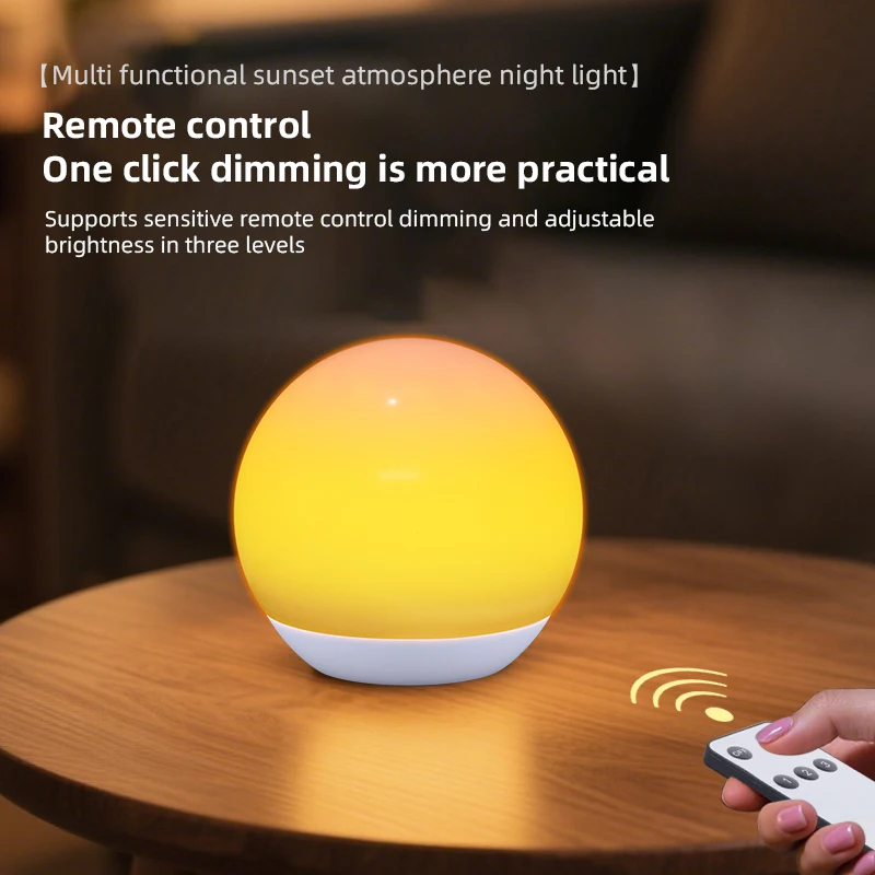 

Wireless Remote Ball-shaped Night Light - USB Rechargeable Camping Atmosphere Lamp Outdoor Camp Light & Bedside Sunset Lamp