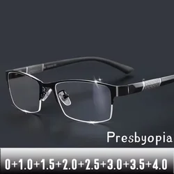 Vintage Metal Half Frame Reading Glasses Anti-blue Light Farsighted Eyeglasses Men Women Business Eyewear Diopter 0 to -4.0