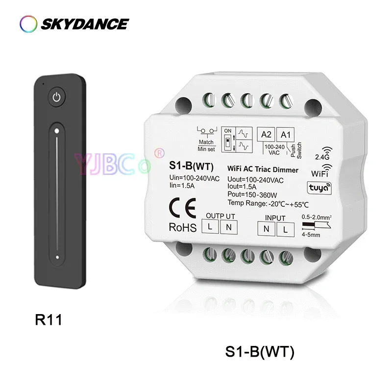 

S1-B WT Wifi Led Triac RF Dimmer R11 2.4G RF Wireless Remote AC 110V-220V 150W-360W 1.5A Push Dimmers light Switch Controller