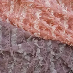 Pink Mesh Fabric for Spring Summer Embroidered Dress Fluffy Skirt Fabrics Girlish Accessories Cake Skirts Diy Decorative Cloth