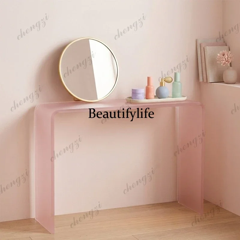 smt45 Pink acrylic desk simple suspension high-end porch table household bedroom desk