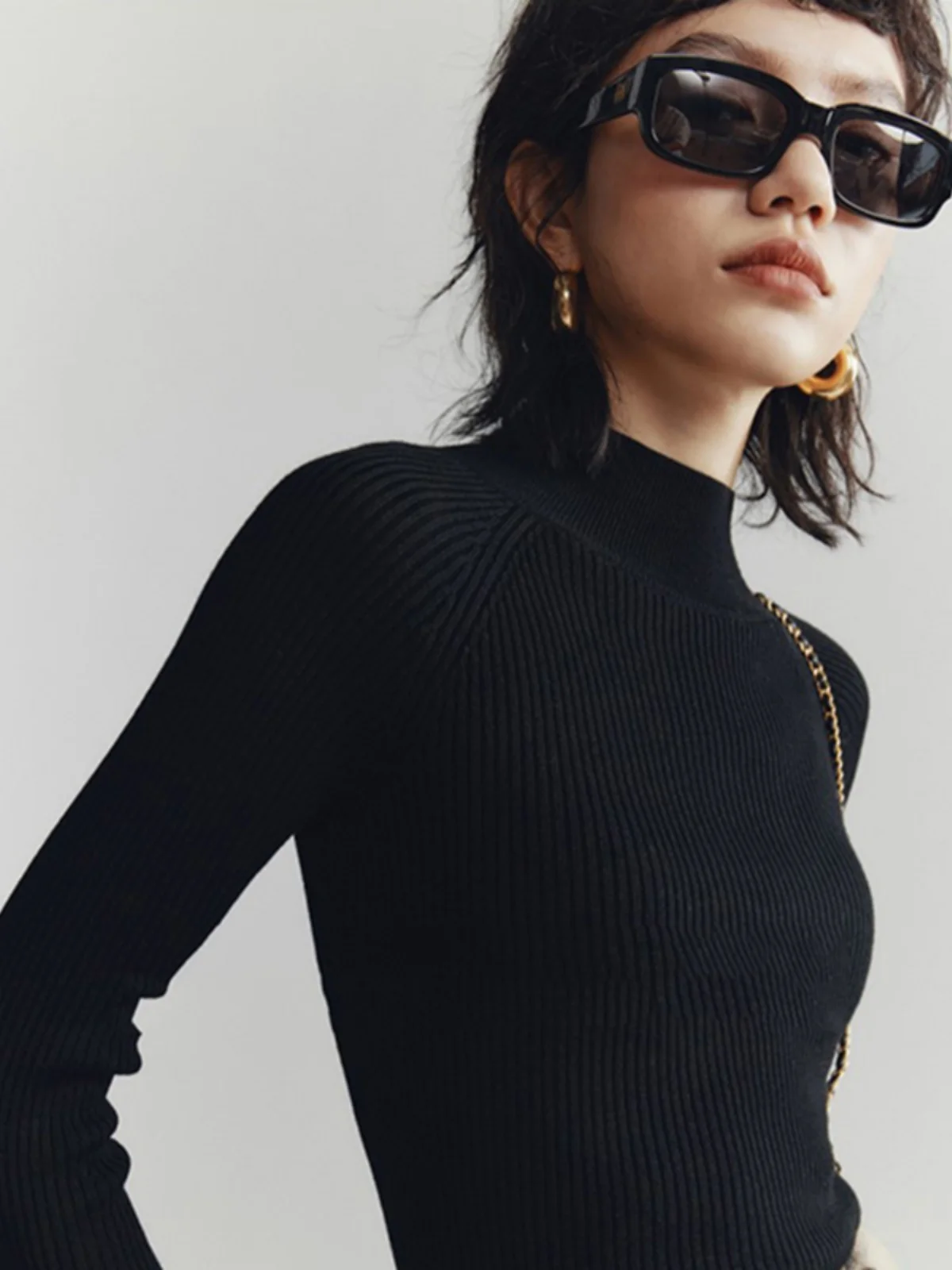 

Ele Bla Camere вязаный облегающий базовый женский модный тонкий свитер с высоким воротником и внутренней одеждой High End Feel