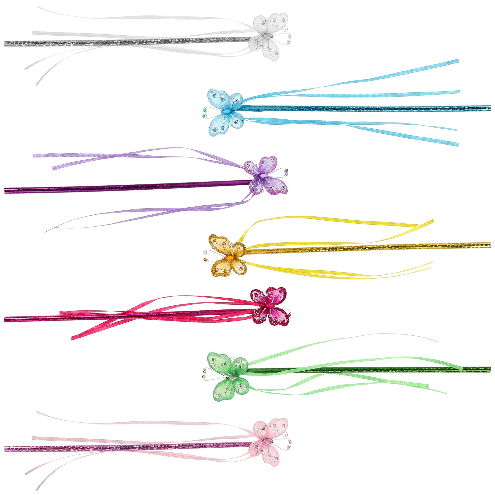 

7Pcs Princess Fairy Wands Butterfly Glitter Ribbon Design Kids Set for Birthday Party Cosplay Stage Performance