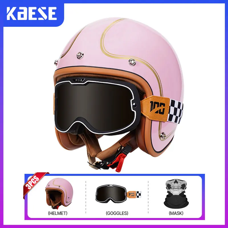 

Open Face Motorcycle Helmets DOT Approved Classic Retro Jet Helmet Vintage 3/4 Motocross Open Helmet for Moped Scooter Cruiser