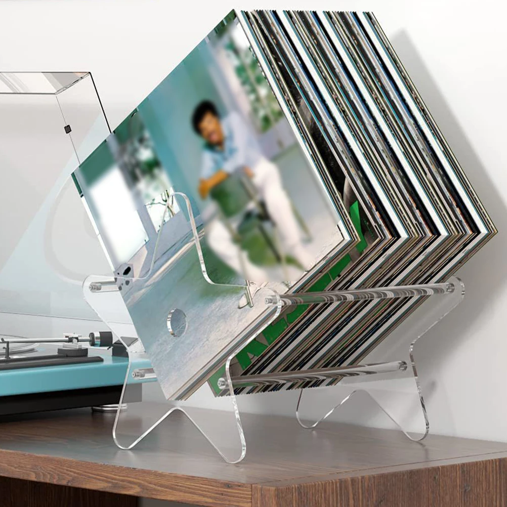 

Transparent Acrylic Bookshelf Office Desktop Organizer Vinyl Storage Rack Record Holder Large Capacity Stable Placement Clear