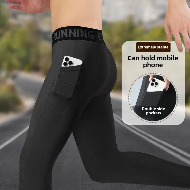 

Men's High - Elasticity Quick - Dry Running Compression Tights: With Phone Pocket for Running & Training